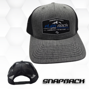 This is a blue snapback style hat with the Flex Rock UTV Performance logo on the front.